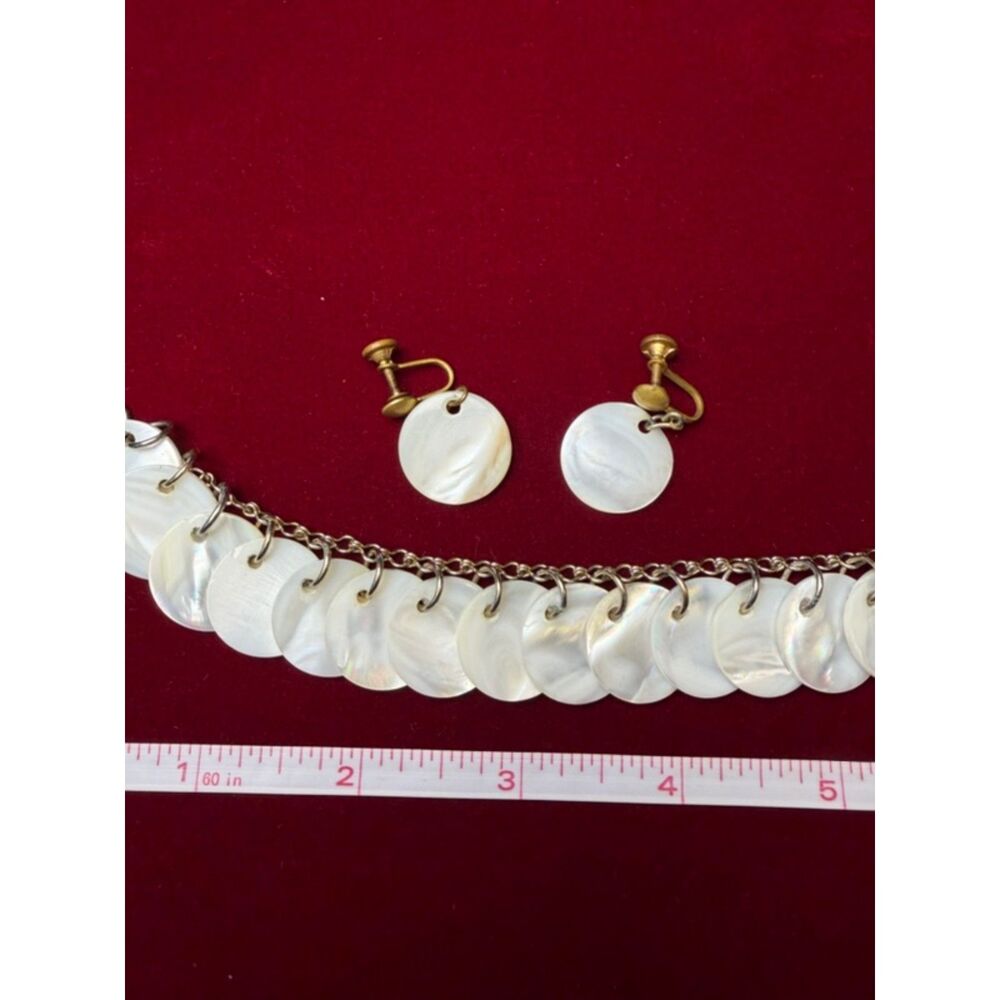 Vintage Set of Mother of Pearl Bracelet and Screw on Earrings